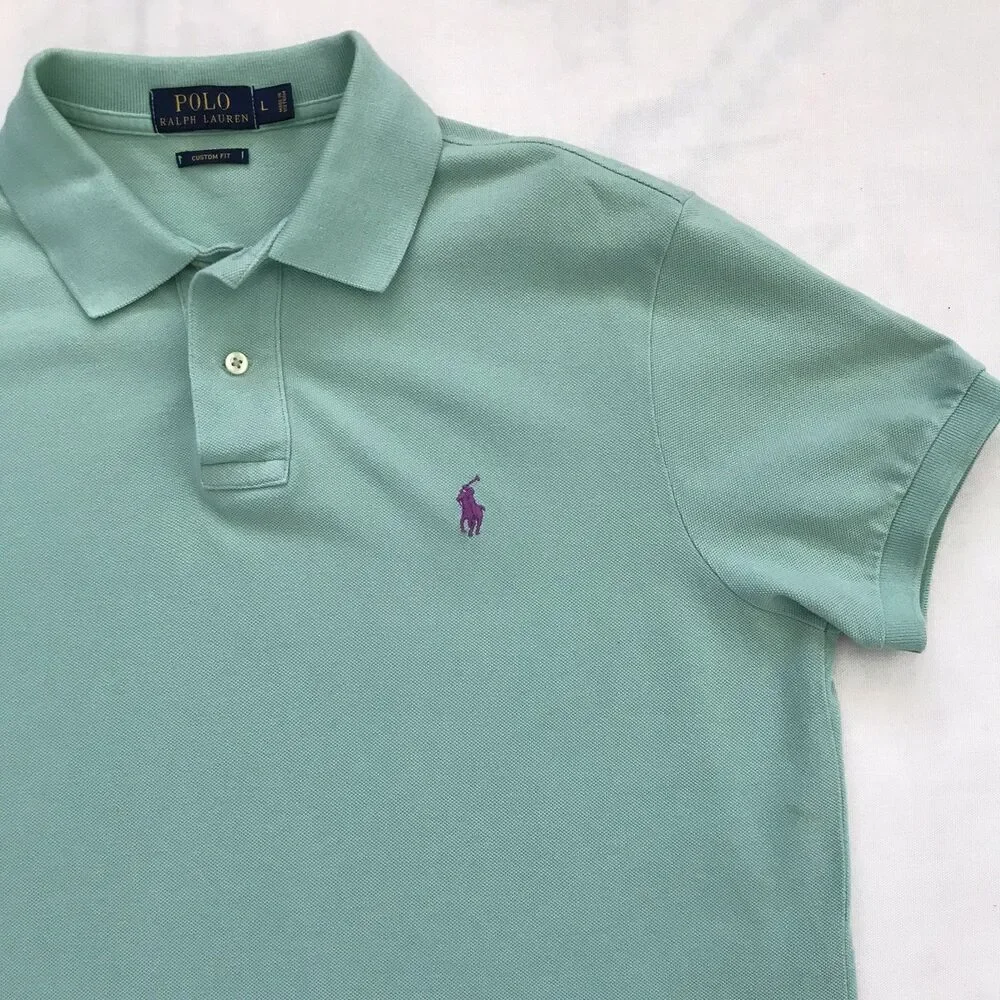 Polo Ralph Lauren Pastel Green Cotton Preppy Short Sleeve Casual Shirt Mens L